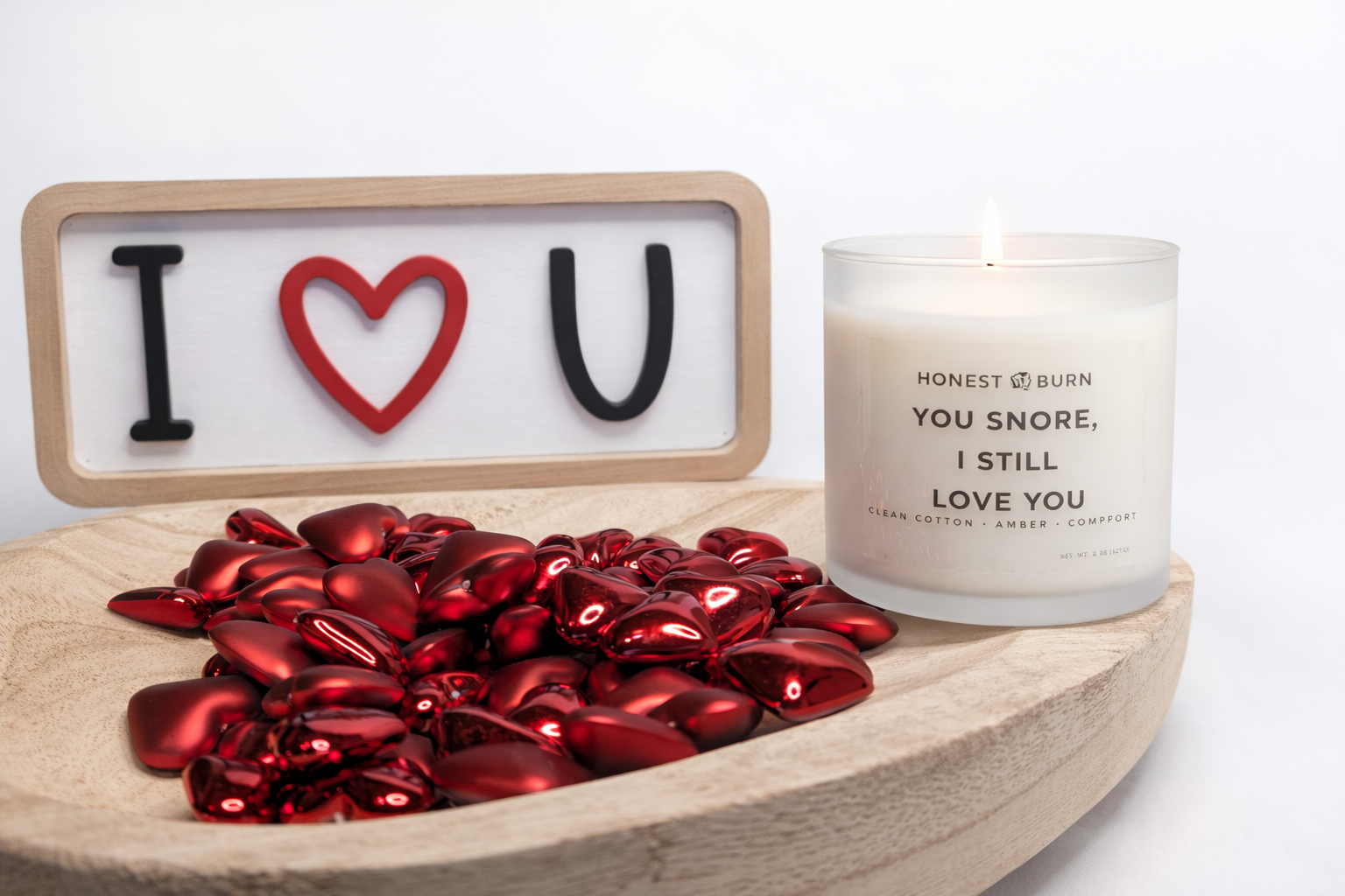 You Snore, I Love You Candle - 8 oz. Candle - Soy Wax - Hand Poured - Clean Cotton, Amber, Compromise